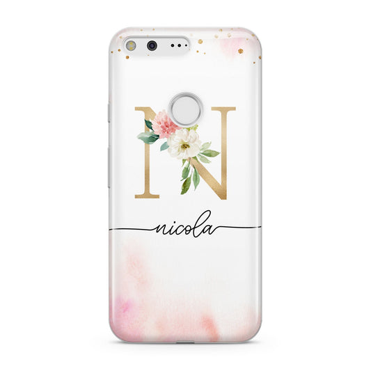 Pink Watercolour Monogram Google Pixel Case