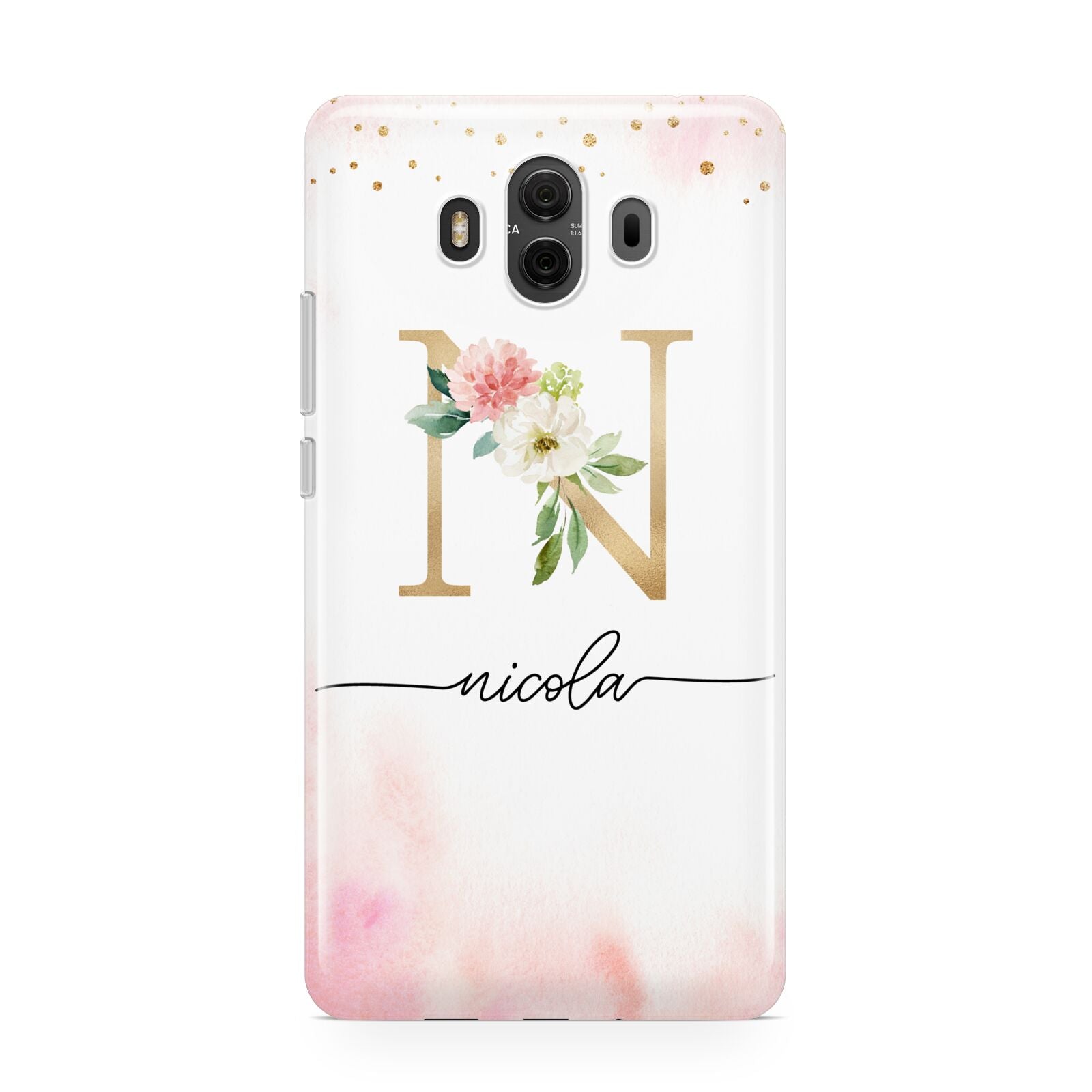 Pink Watercolour Monogram Huawei Mate 10 Protective Phone Case