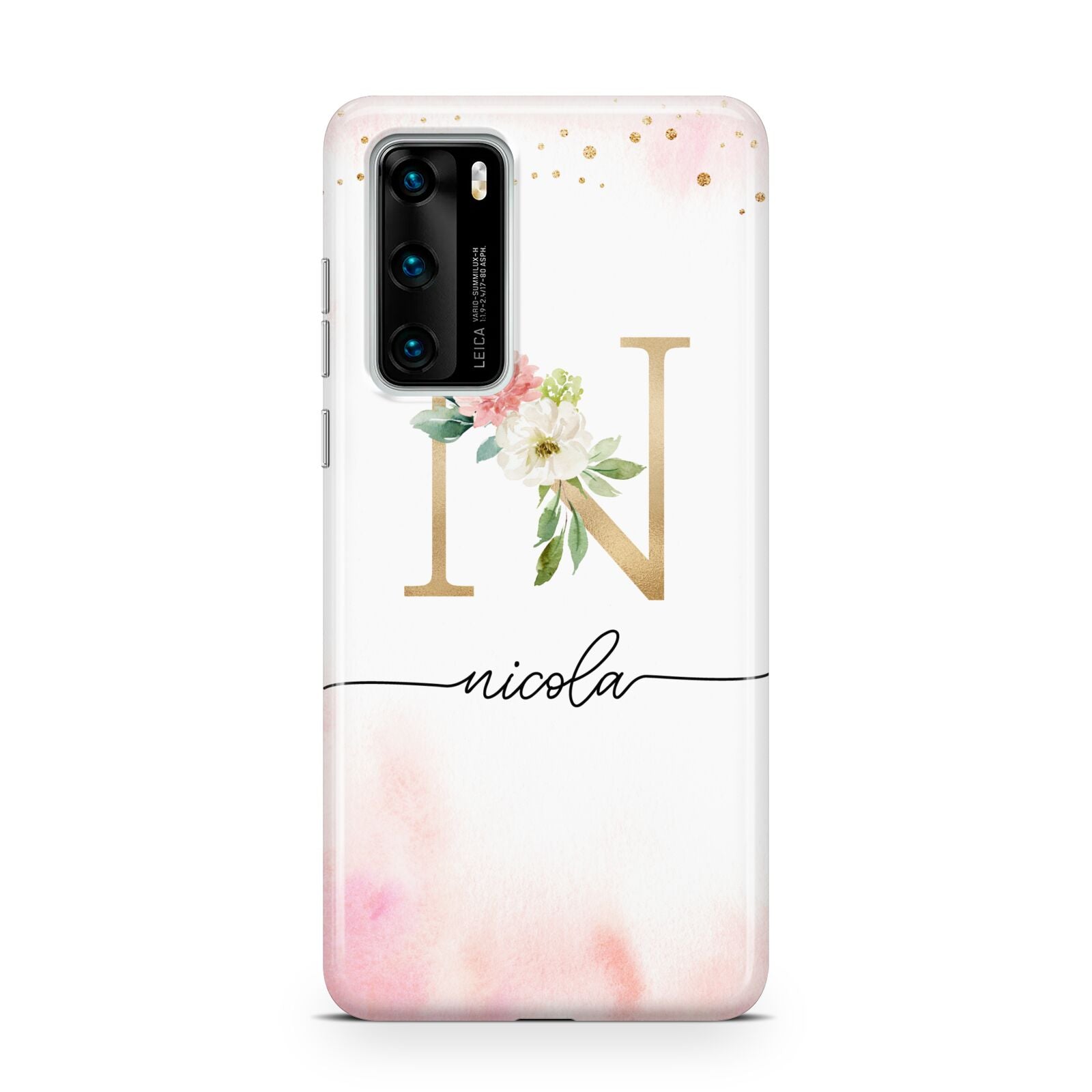 Pink Watercolour Monogram Huawei P40 Phone Case