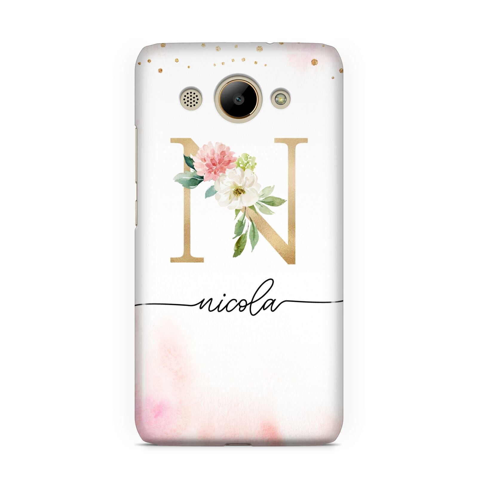 Pink Watercolour Monogram Huawei Y3 2017