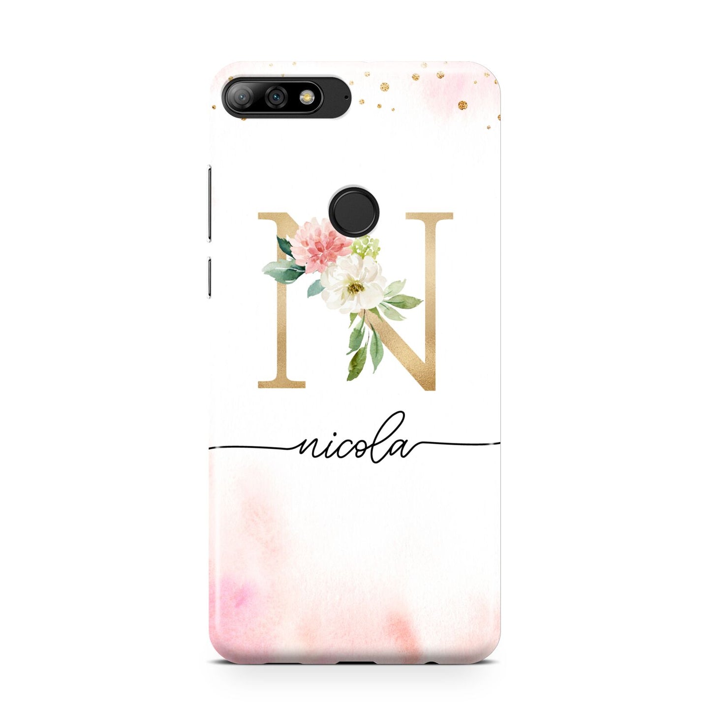 Pink Watercolour Monogram Huawei Y7 2018