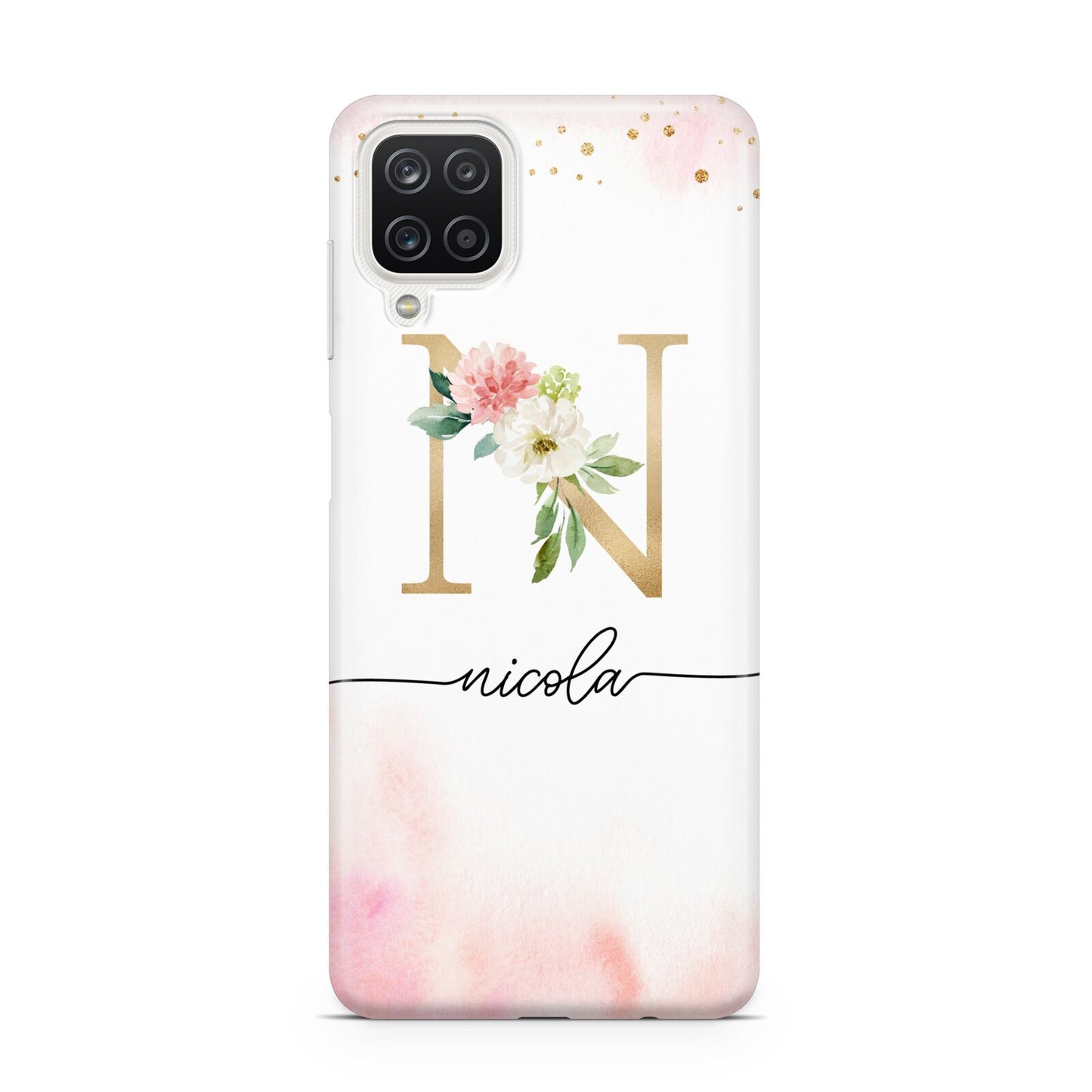 Pink Watercolour Monogram Samsung A12 Case