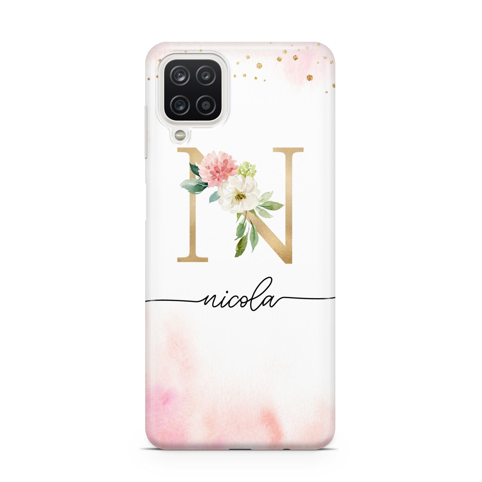 Pink Watercolour Monogram Samsung A12 Case