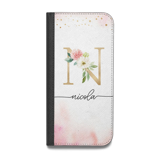 Pink Watercolour Monogram Vegan Leather Flip iPhone Case