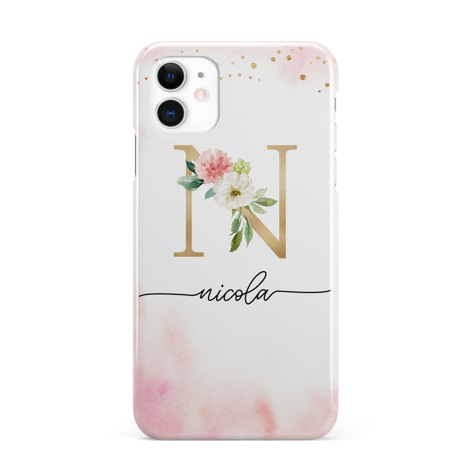 Pink Watercolour Monogram iPhone 11 3D Snap Case