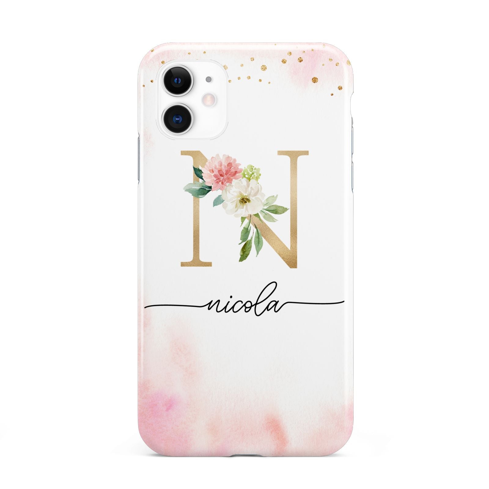 Pink Watercolour Monogram iPhone 11 3D Tough Case