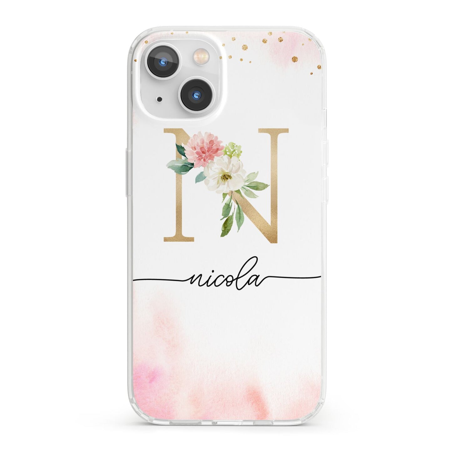 Pink Watercolour Monogram iPhone 13 Clear Bumper Case