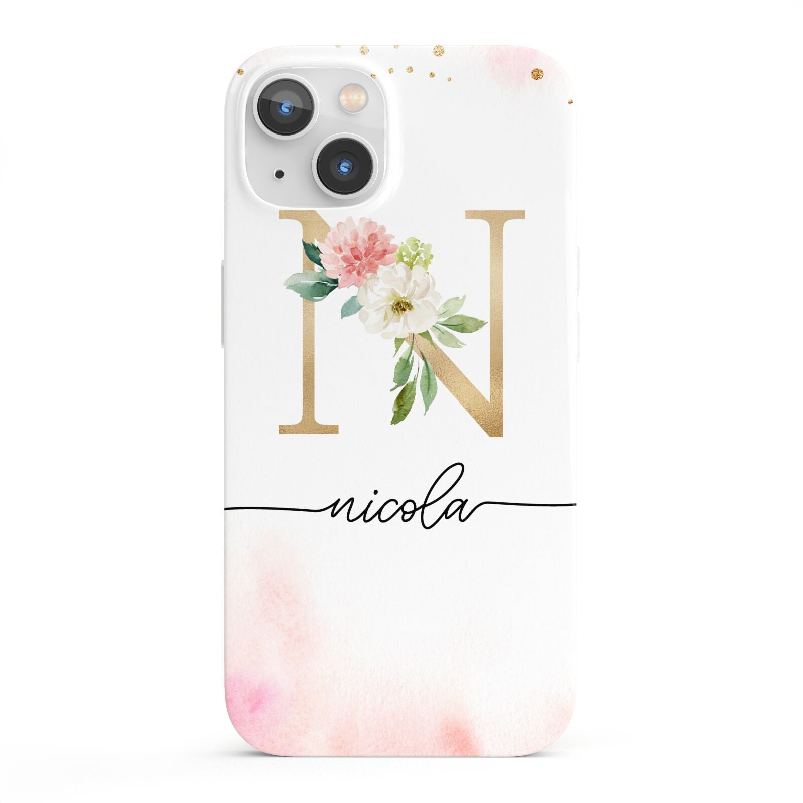 Pink Watercolour Monogram iPhone 13 Full Wrap 3D Snap Case