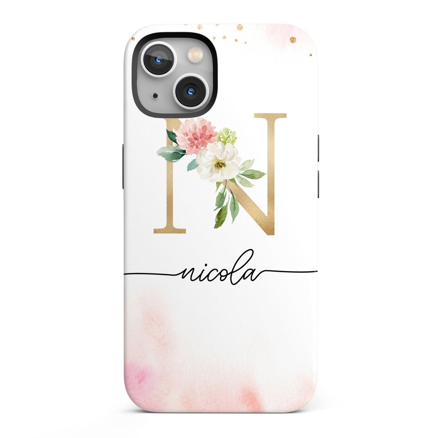 Pink Watercolour Monogram iPhone 13 Full Wrap 3D Tough Case