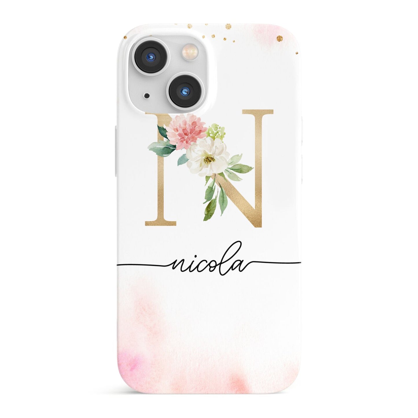 Pink Watercolour Monogram iPhone 13 Mini Full Wrap 3D Snap Case