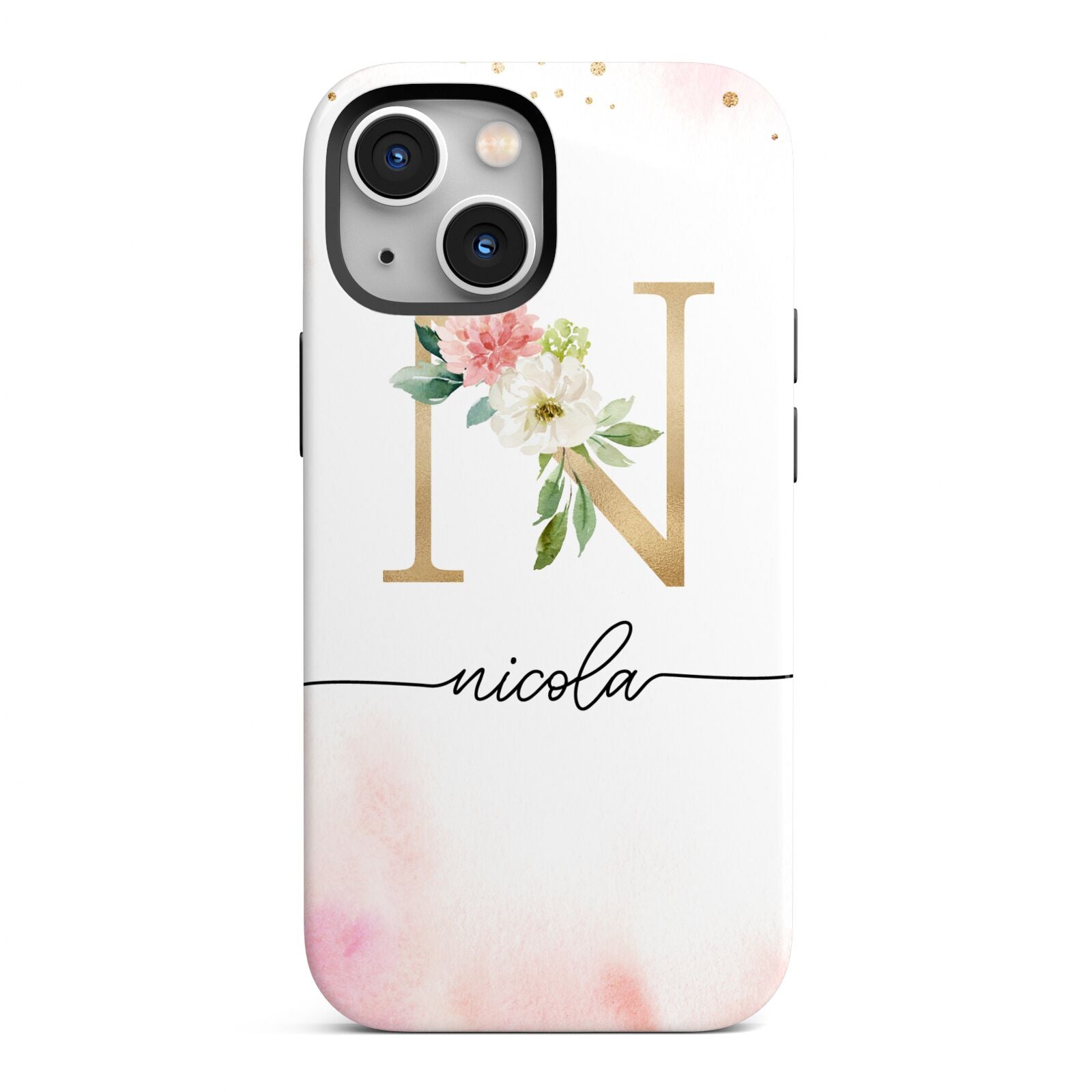 Pink Watercolour Monogram iPhone 13 Mini Full Wrap 3D Tough Case