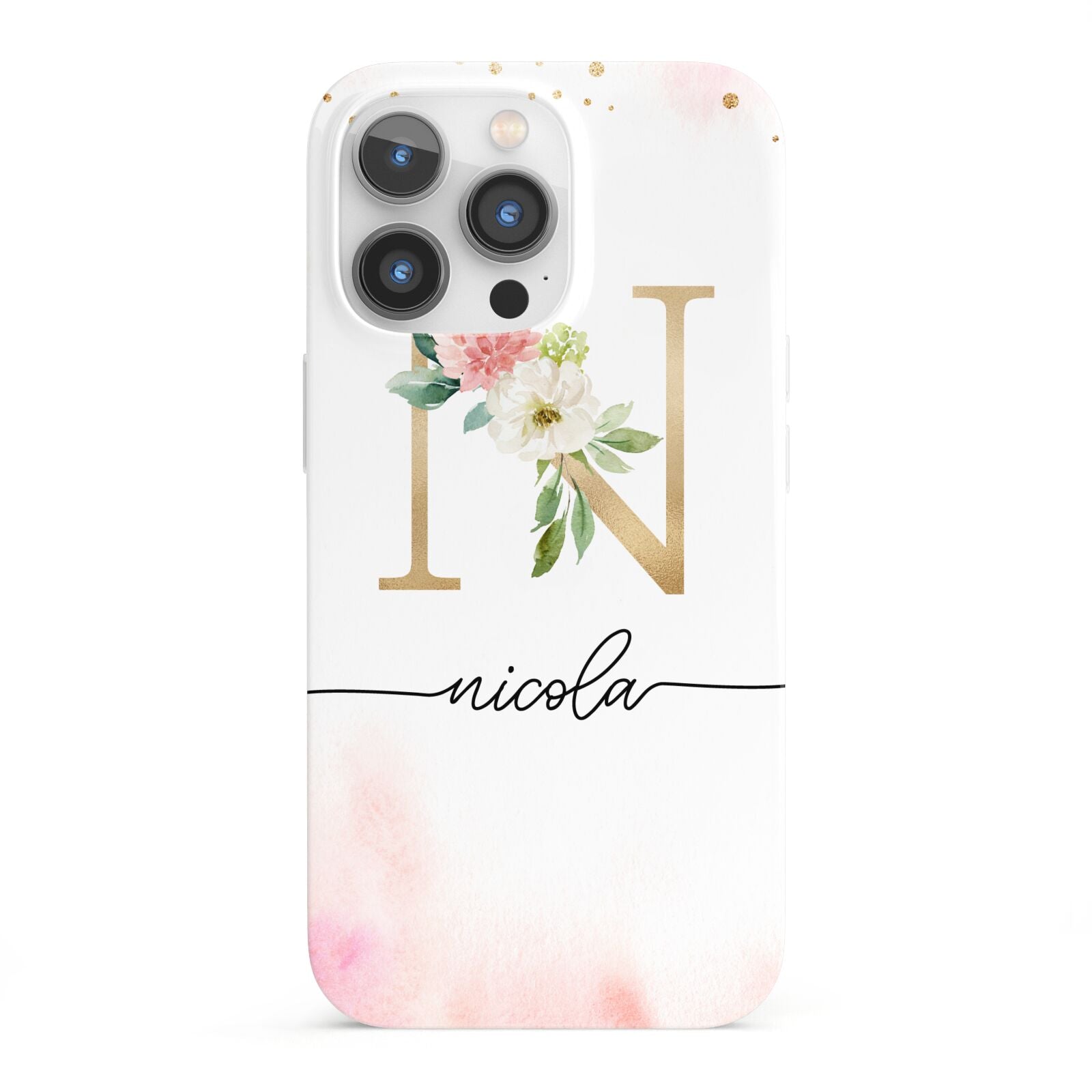 Pink Watercolour Monogram iPhone 13 Pro Full Wrap 3D Snap Case