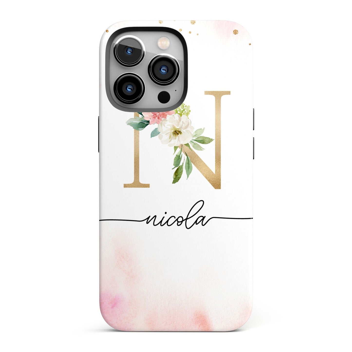 Pink Watercolour Monogram iPhone 13 Pro Full Wrap 3D Tough Case