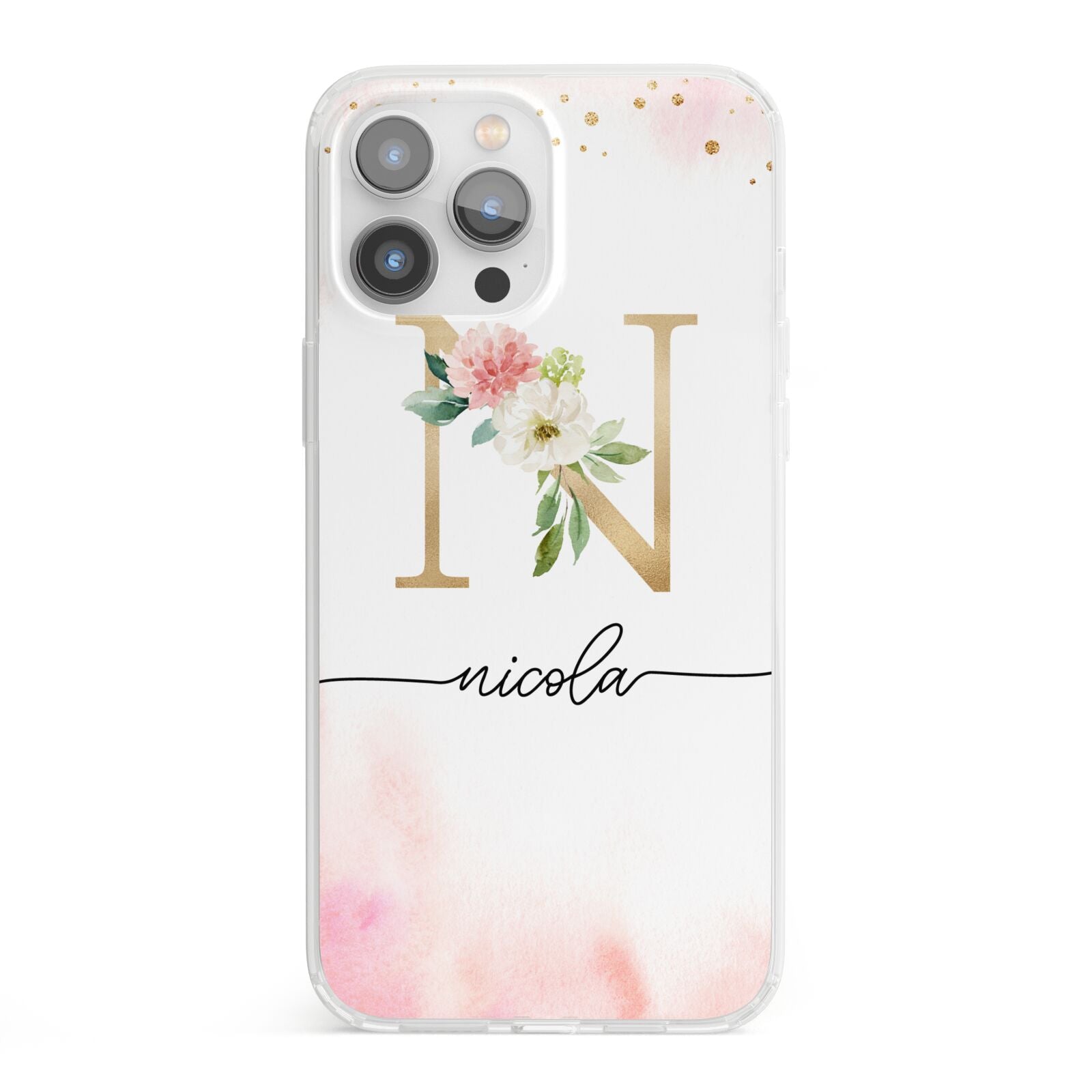 Pink Watercolour Monogram iPhone 13 Pro Max Clear Bumper Case