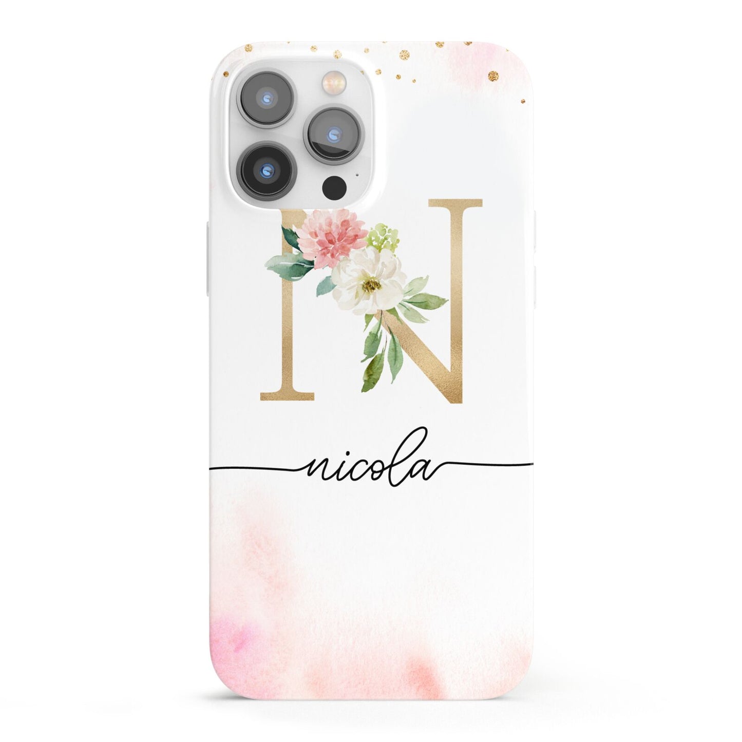 Pink Watercolour Monogram iPhone 13 Pro Max Full Wrap 3D Snap Case