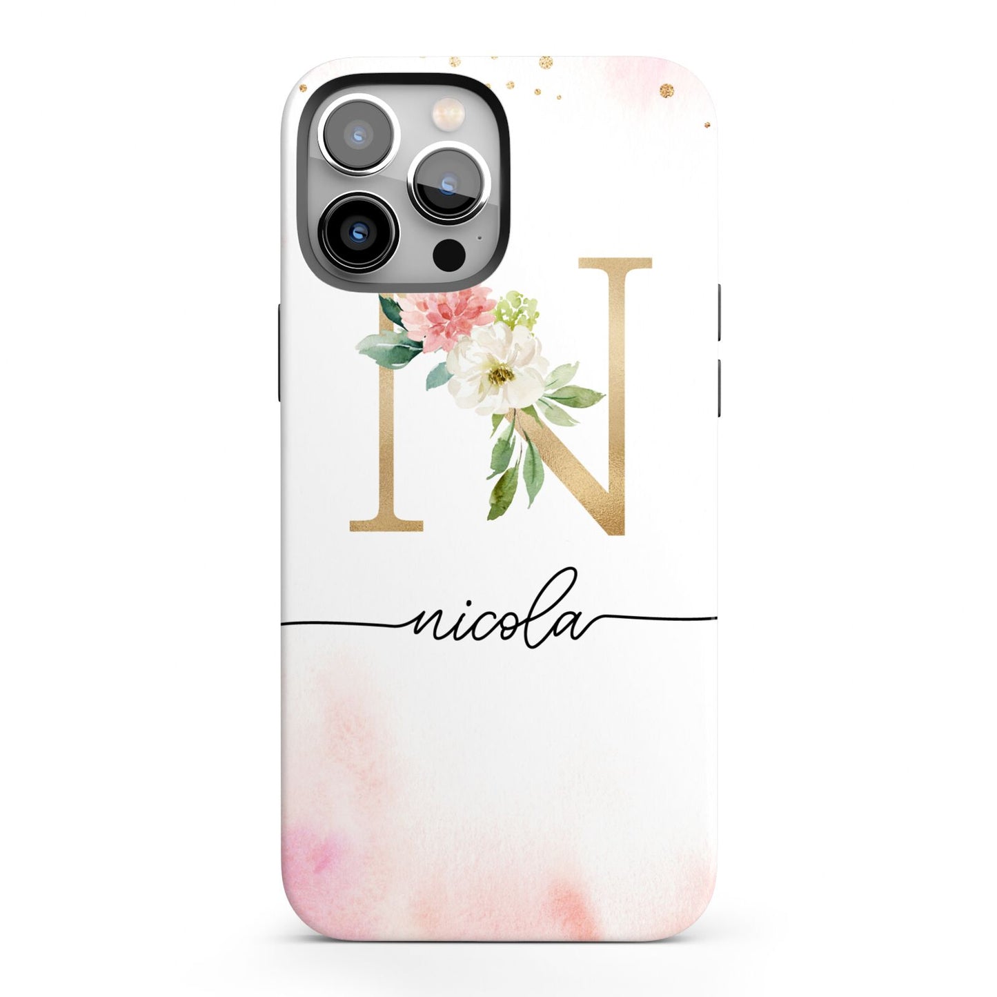 Pink Watercolour Monogram iPhone 13 Pro Max Full Wrap 3D Tough Case