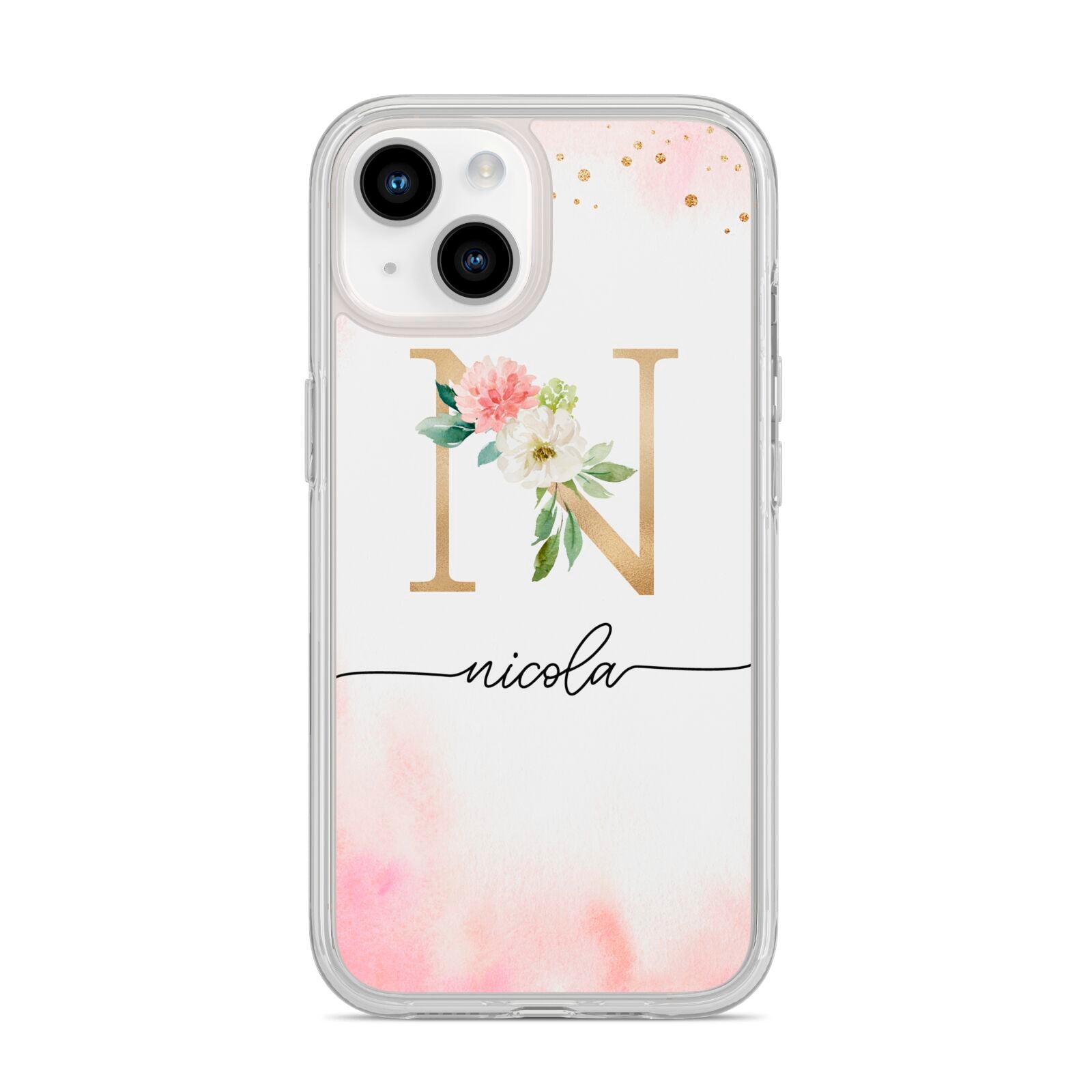 Pink Watercolour Monogram iPhone 14 Clear Tough Case Starlight