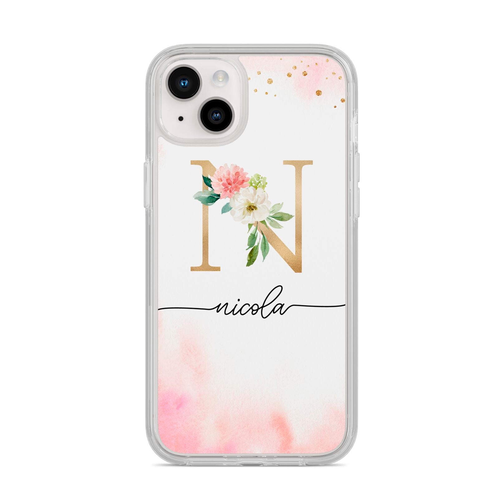 Pink Watercolour Monogram iPhone 14 Plus Clear Tough Case Starlight