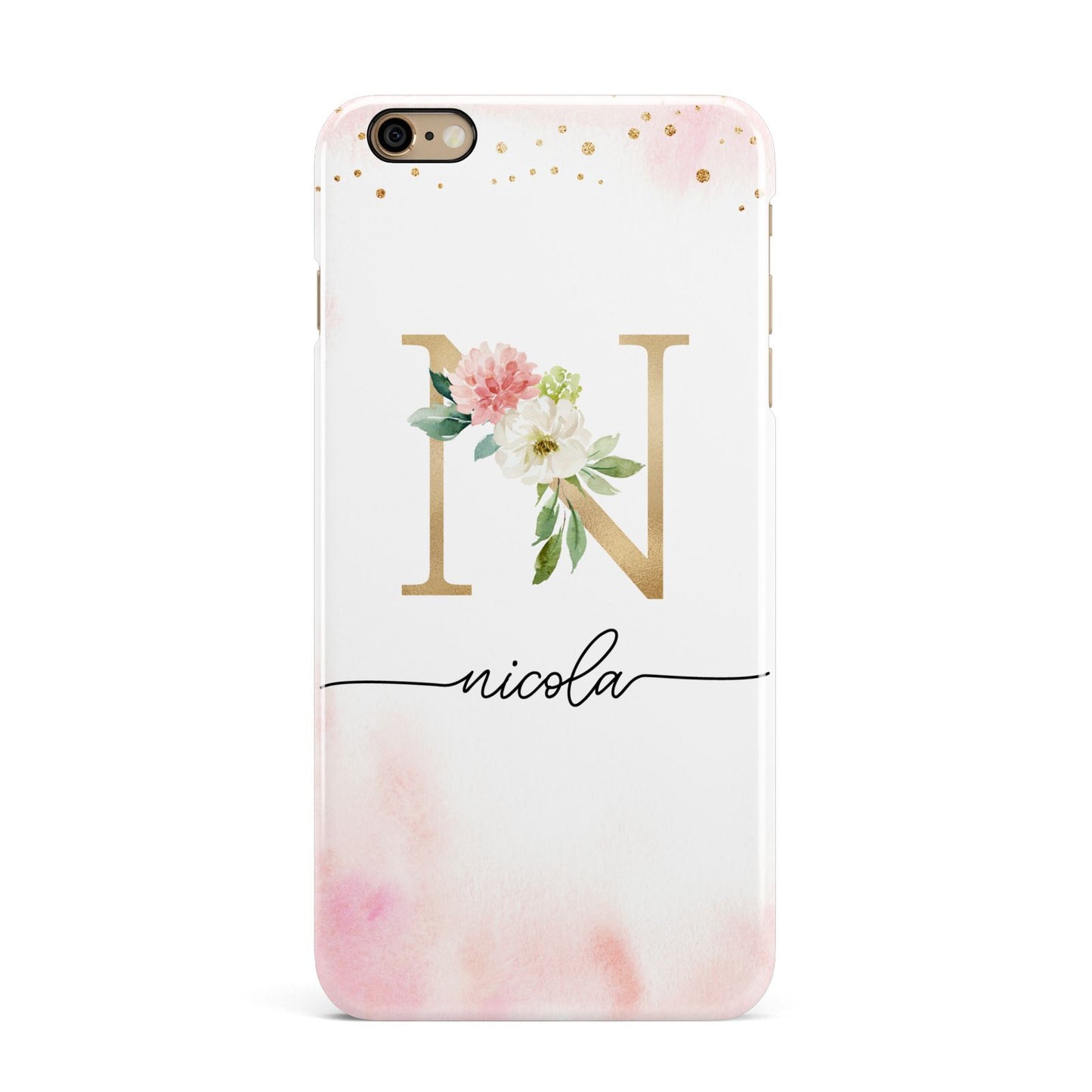 Pink Watercolour Monogram iPhone 6 Plus 3D Snap Case on Gold Phone