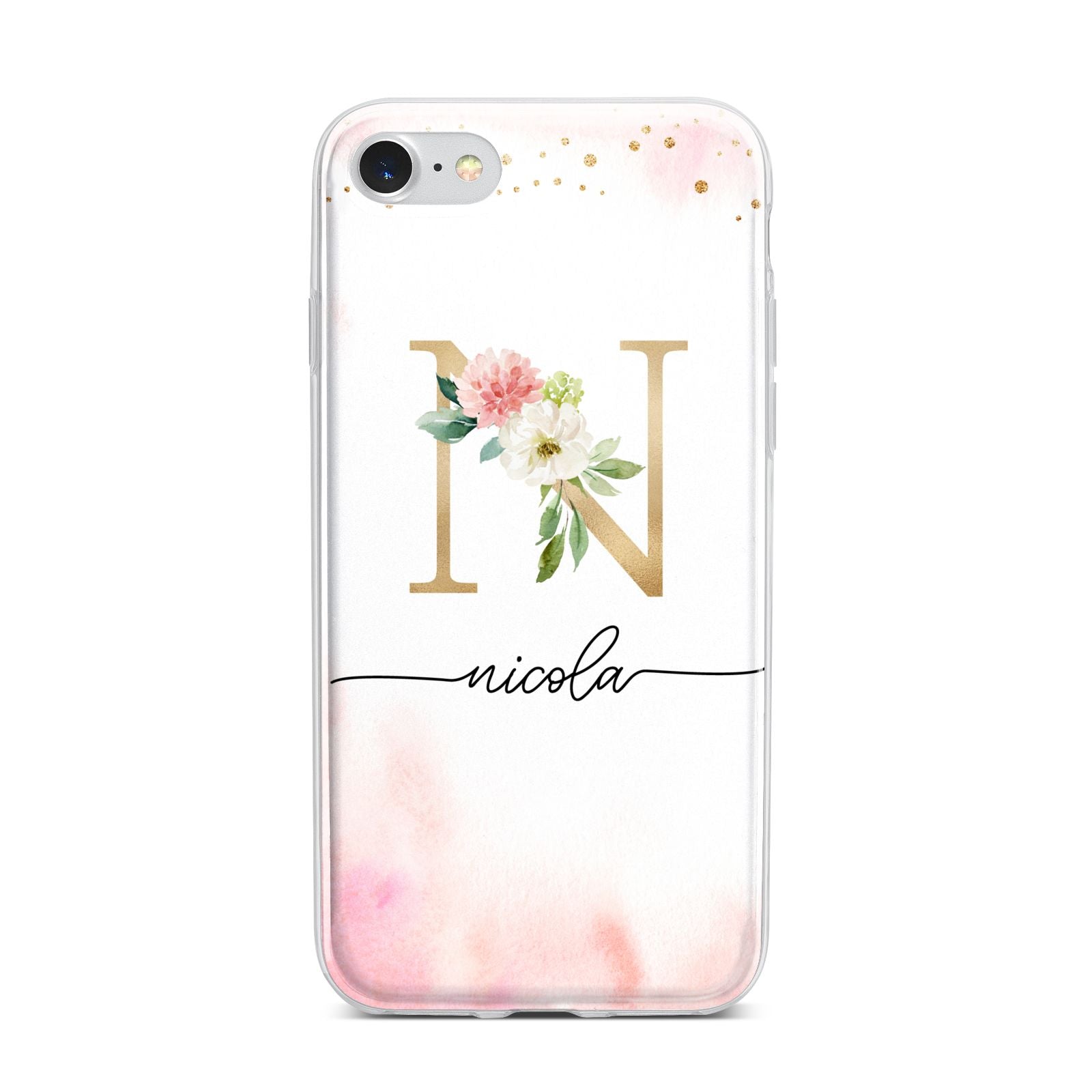 Pink Watercolour Monogram iPhone 7 Bumper Case on Silver iPhone