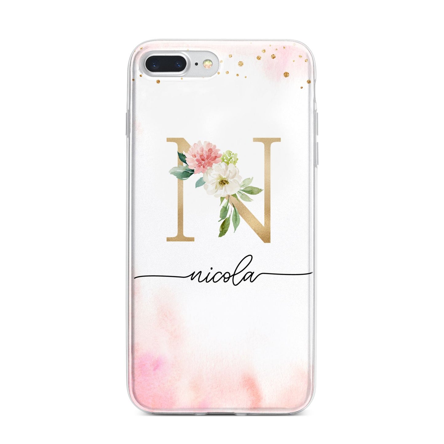 Pink Watercolour Monogram iPhone 7 Plus Bumper Case on Silver iPhone