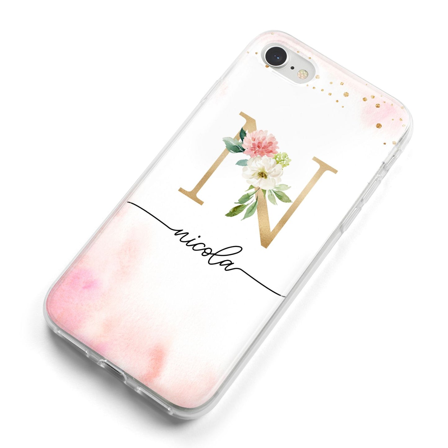 Pink Watercolour Monogram iPhone 8 Bumper Case on Silver iPhone Alternative Image