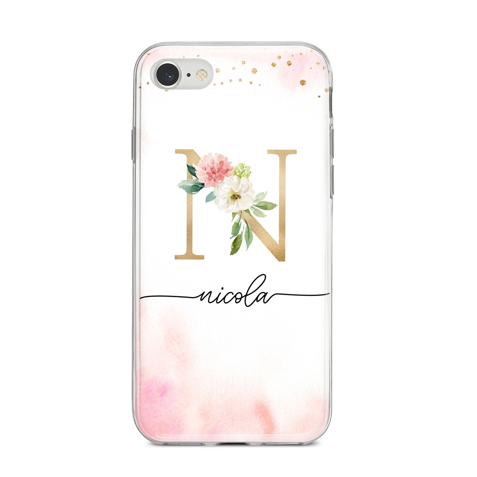 Pink Watercolour Monogram iPhone 8 Bumper Case on Silver iPhone