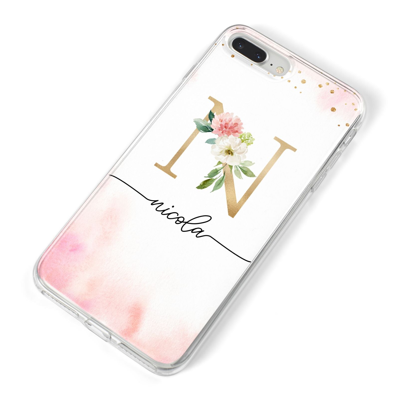 Pink Watercolour Monogram iPhone 8 Plus Bumper Case on Silver iPhone Alternative Image