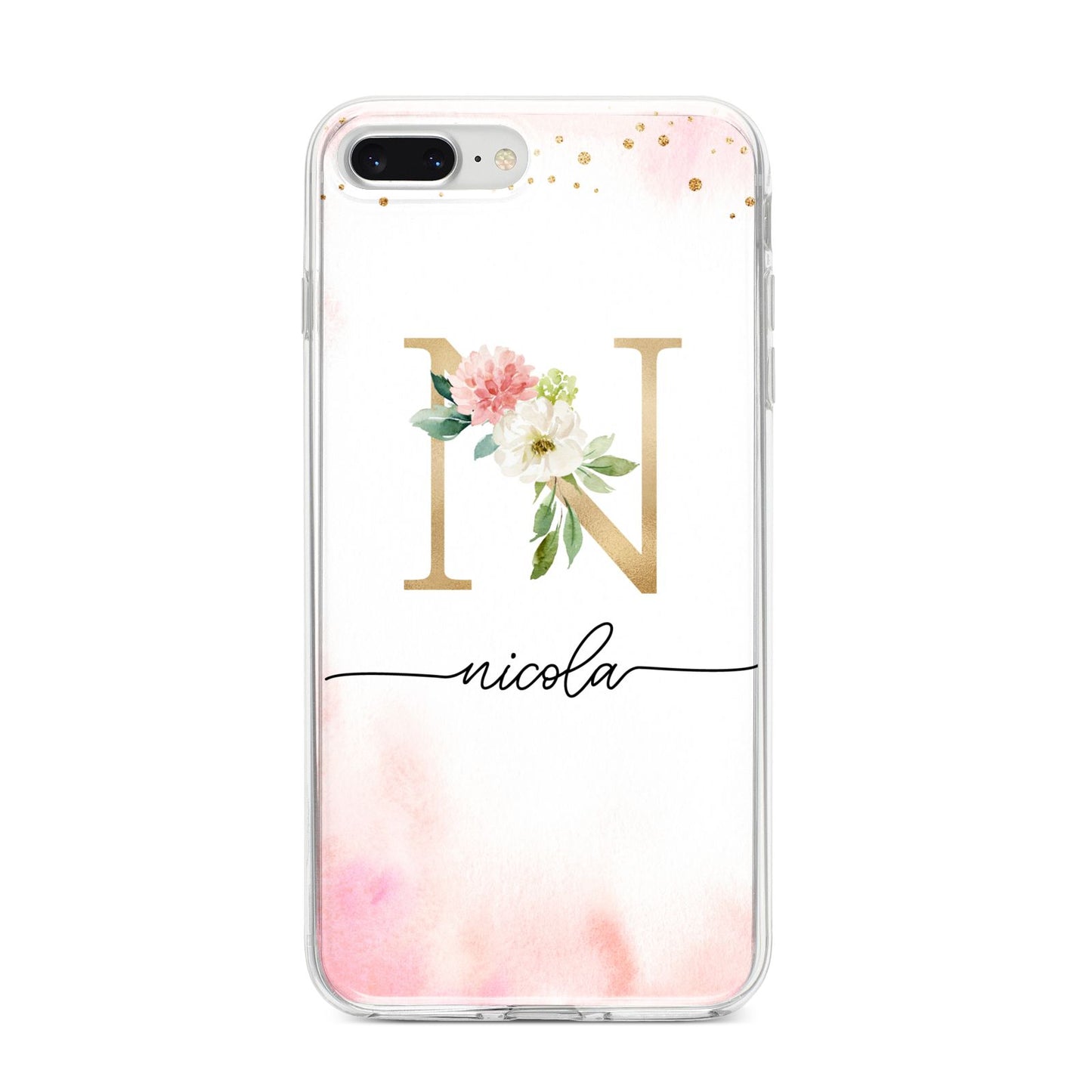 Pink Watercolour Monogram iPhone 8 Plus Bumper Case on Silver iPhone