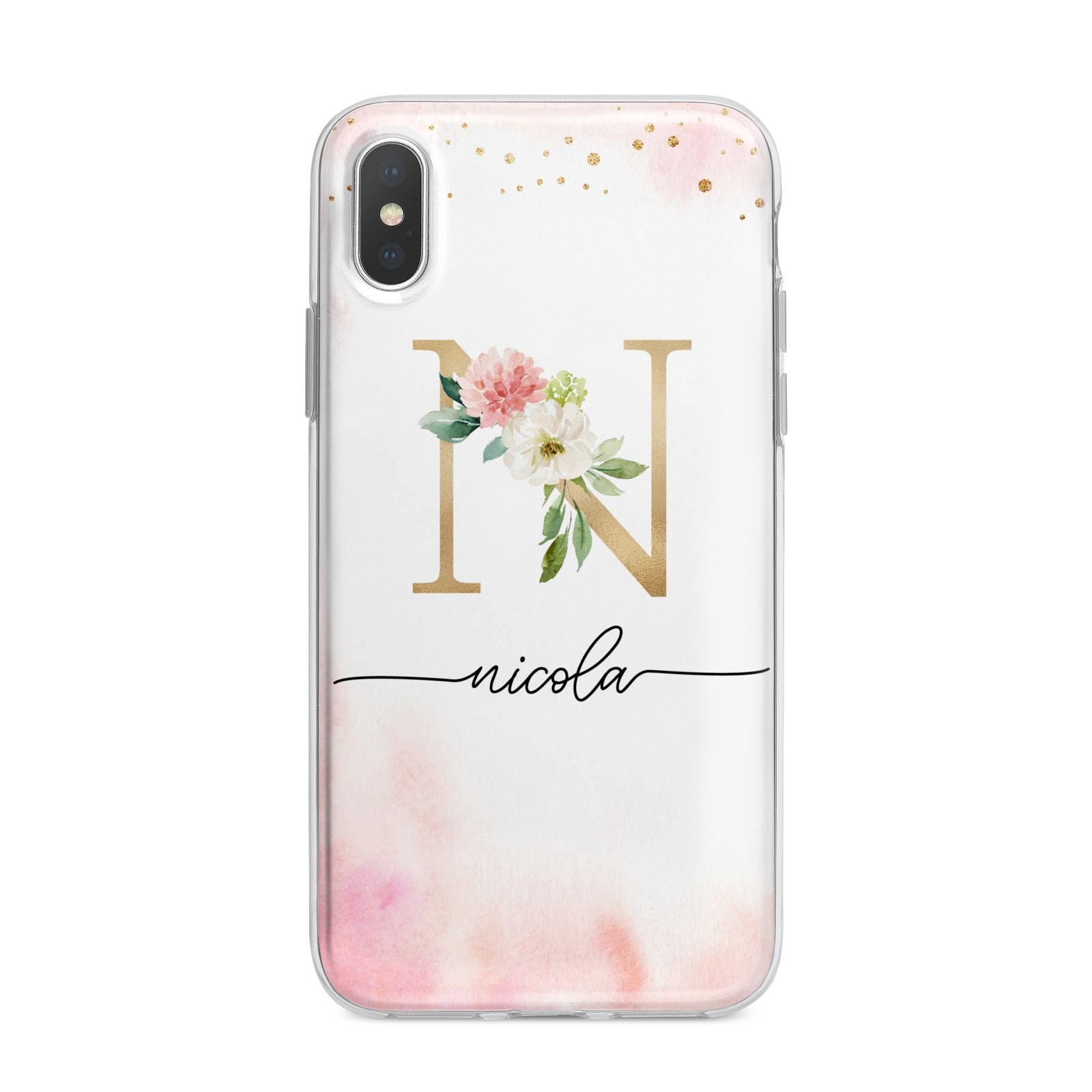 Pink Watercolour Monogram iPhone X Bumper Case on Silver iPhone Alternative Image 1