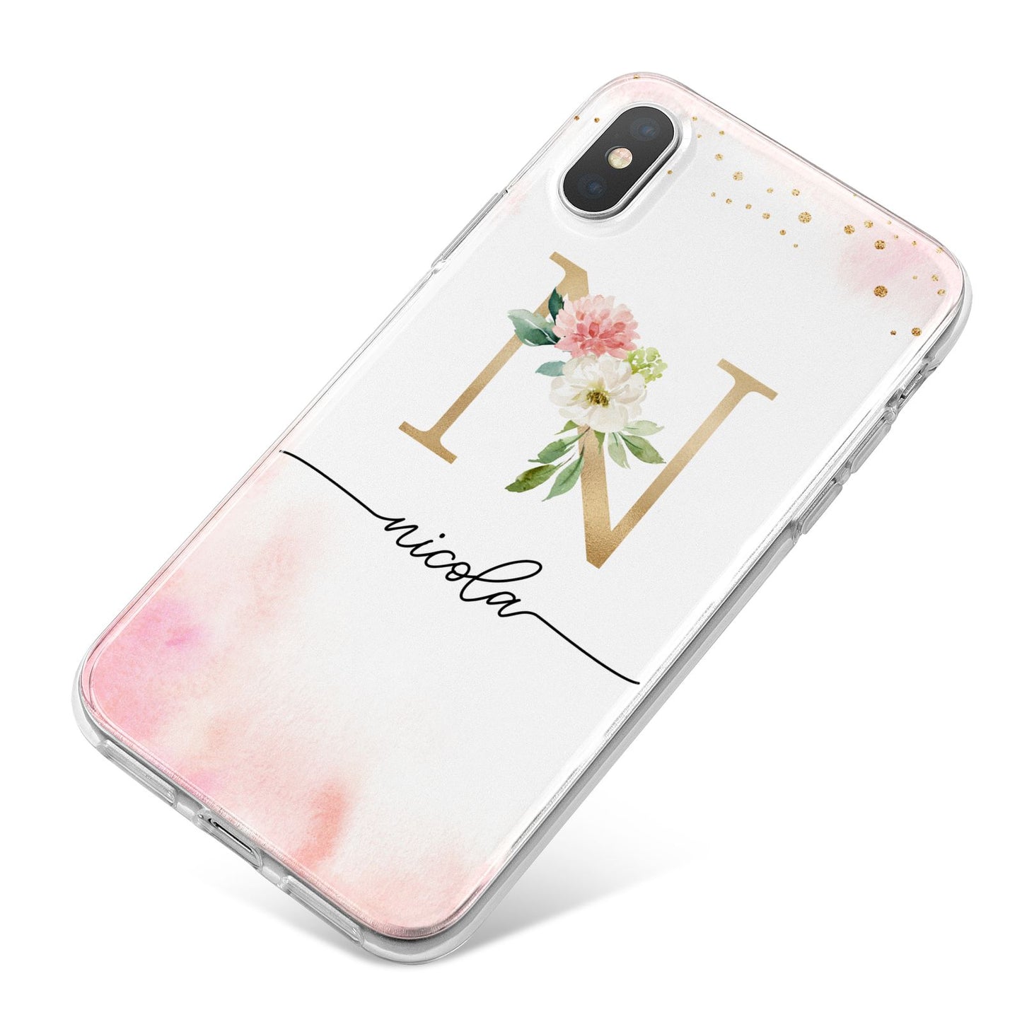 Pink Watercolour Monogram iPhone X Bumper Case on Silver iPhone