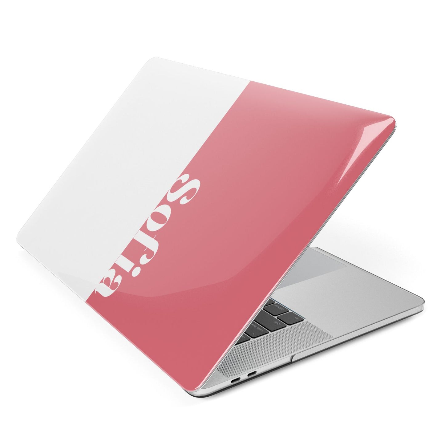 Pink White Personalised Apple MacBook Case Side View