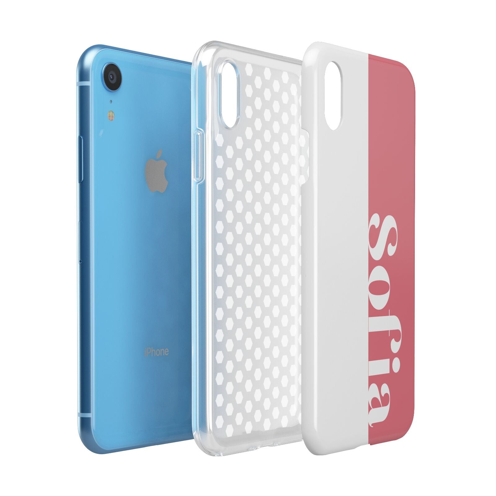 Pink White Personalised Apple iPhone XR Blue 3D Tough Case Expanded view