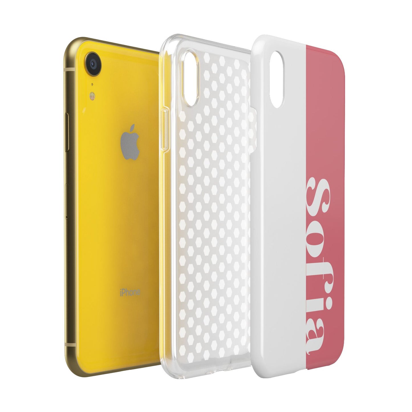 Pink White Personalised Apple iPhone XR Yellow 3D Tough Case Expanded view