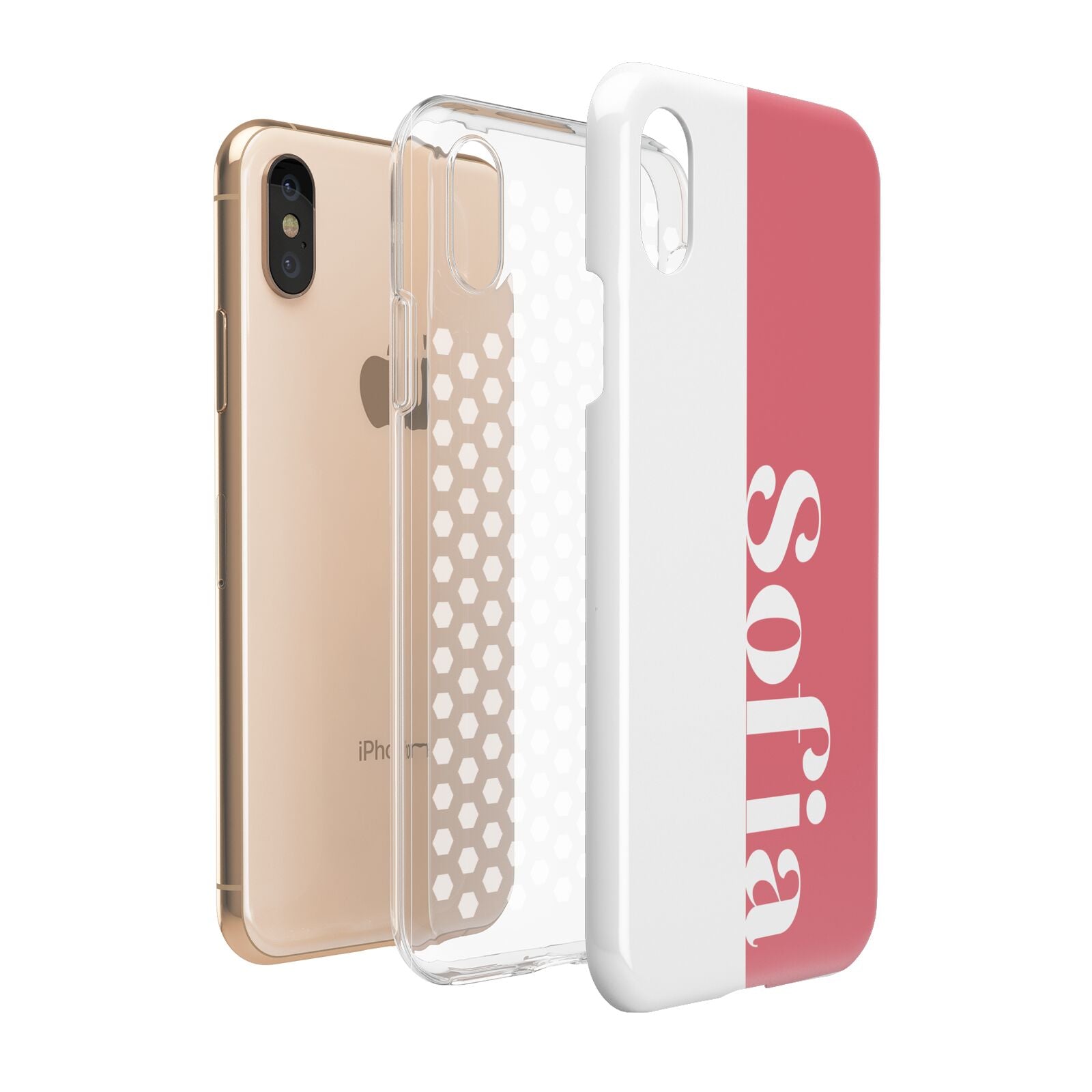 Pink White Personalised Apple iPhone XS 3D Tough Expanded View