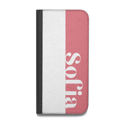 Pink White Personalised Vegan Leather Flip iPhone Case