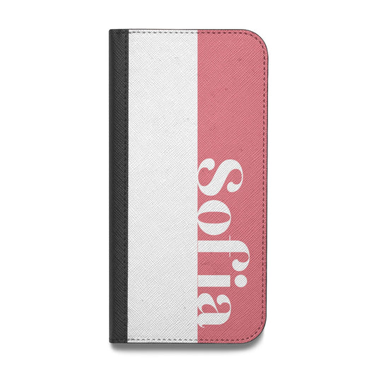 Pink White Personalised Vegan Leather Flip iPhone Case