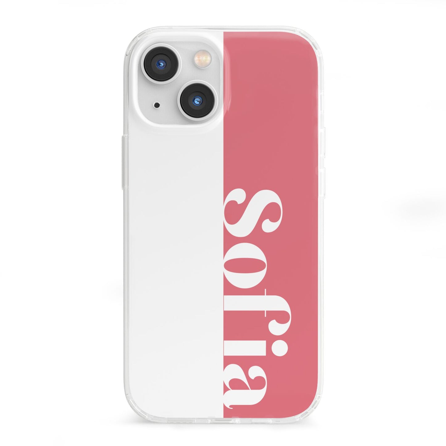 Pink White Personalised iPhone 13 Mini Clear Bumper Case