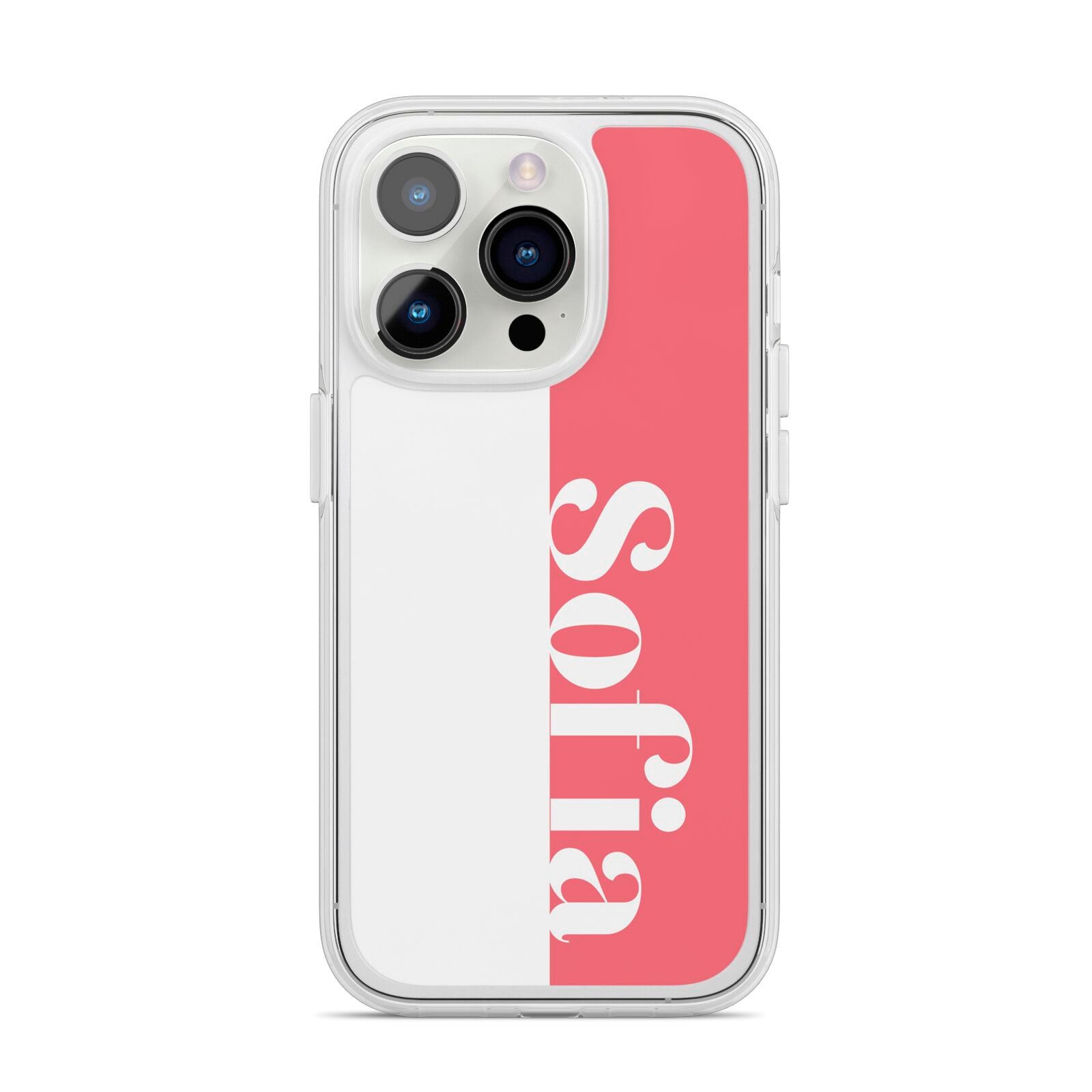 Pink White Personalised iPhone 14 Pro Clear Tough Case Silver