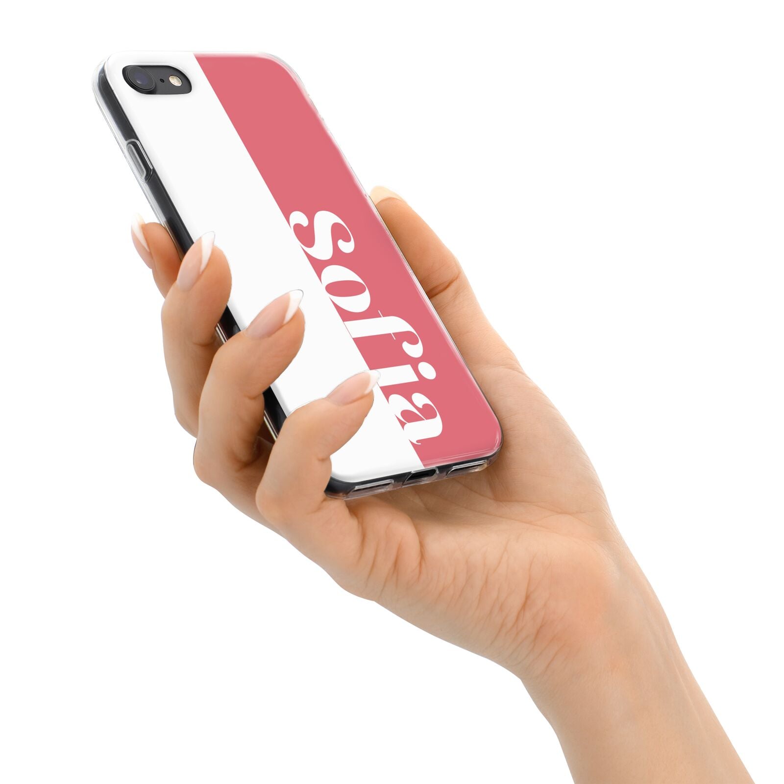 Pink White Personalised iPhone 7 Bumper Case on Black iPhone Alternative Image