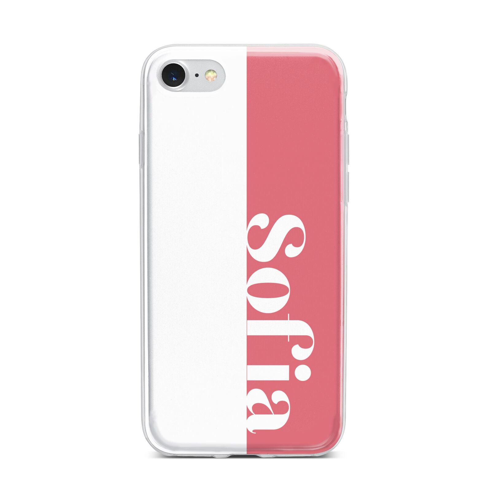 Pink White Personalised iPhone 7 Bumper Case on Silver iPhone