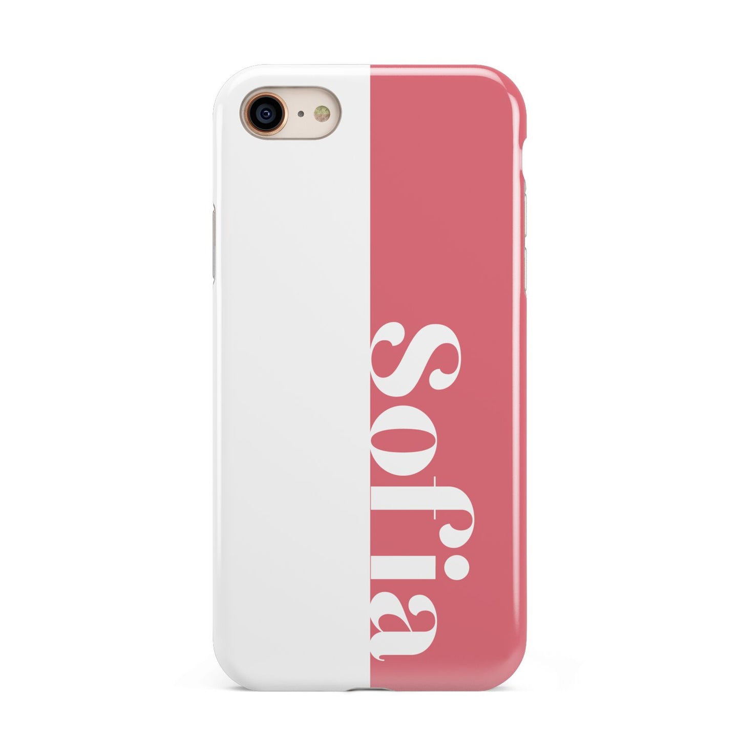 Pink White Personalised iPhone 8 3D Tough Case on Gold Phone