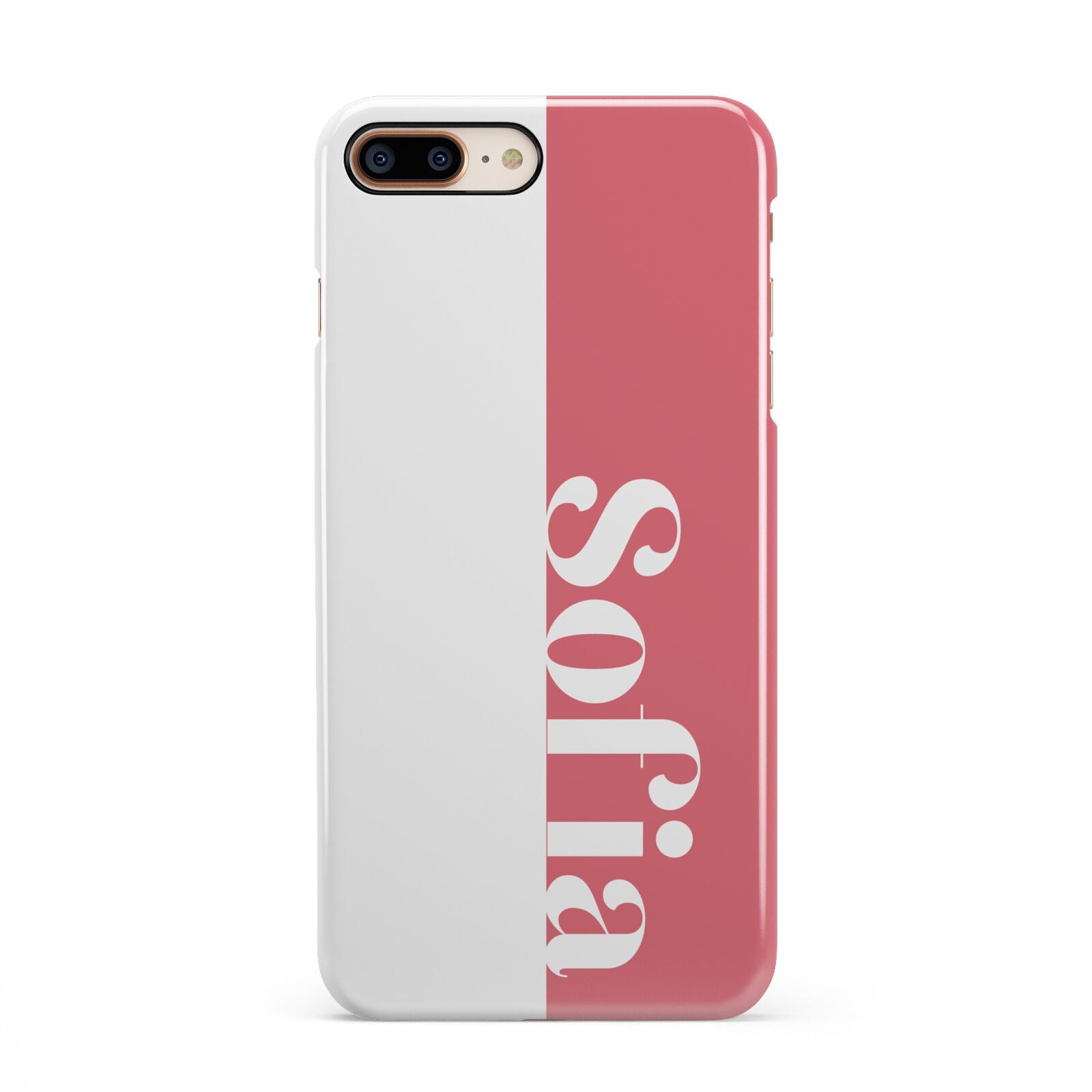 Pink White Personalised iPhone 8 Plus 3D Snap Case on Gold Phone