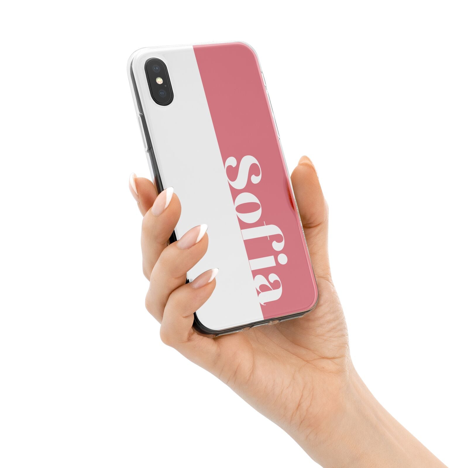 Pink White Personalised iPhone X Bumper Case on Black iPhone Alternative Image 2