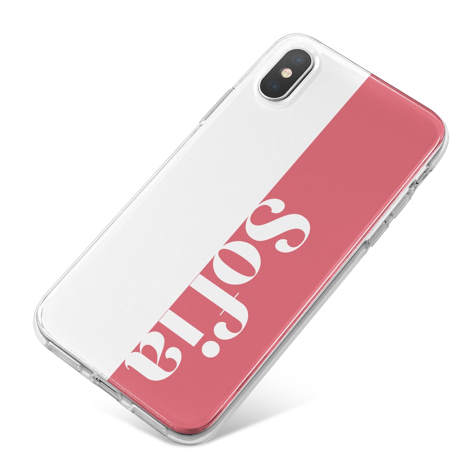 Pink White Personalised iPhone X Bumper Case on Silver iPhone