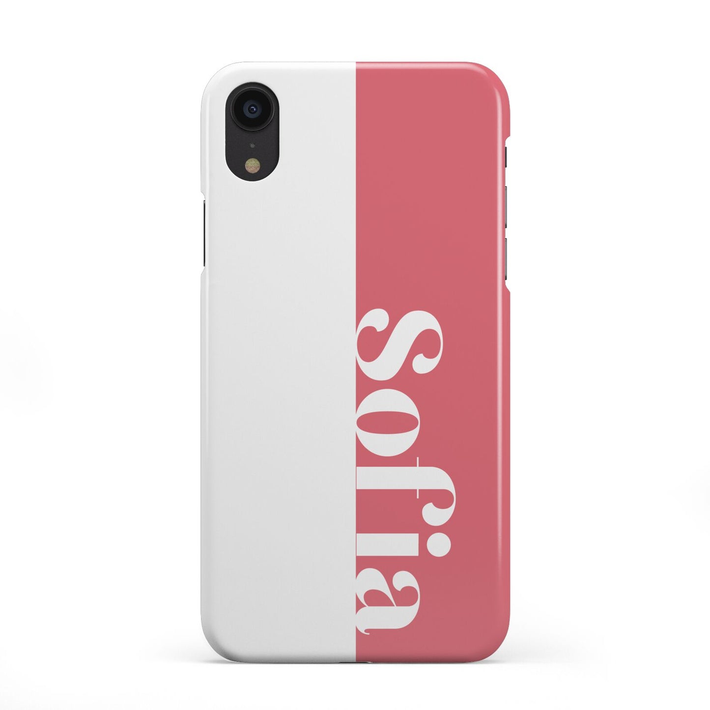 Pink White Personalised iPhone XR 2D Snap Case on Black Phone