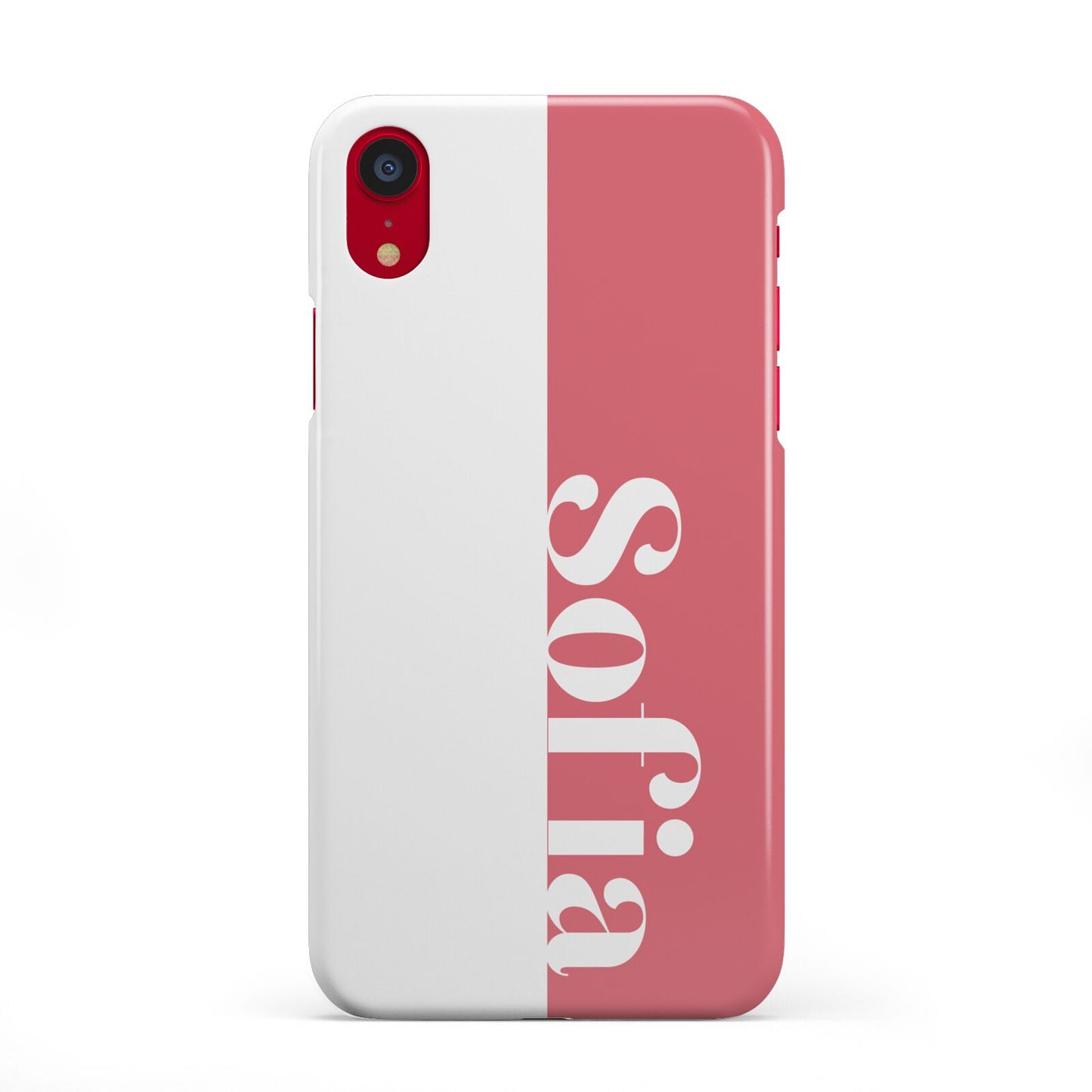 Pink White Personalised iPhone XR 2D Snap Case on Red Phone