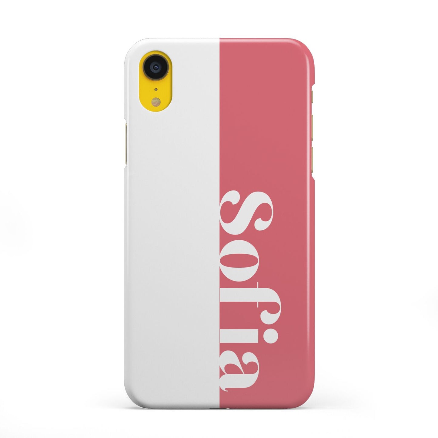 Pink White Personalised iPhone XR 2D Snap on Yellow Phone