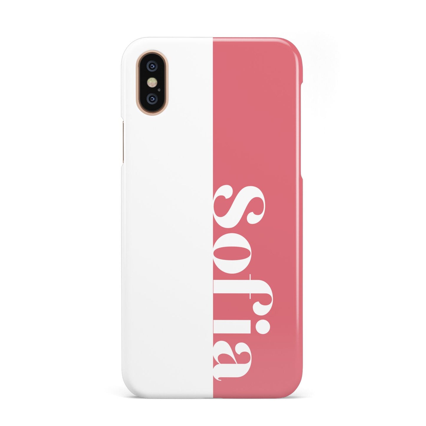 Pink White Personalised iPhone Xs 2D Snap on Gold Phone