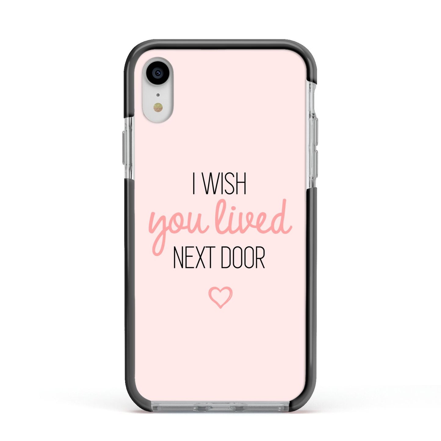 Pink Wish You Were Here Apple iPhone XR Impact Case Black Edge on Silver Phone